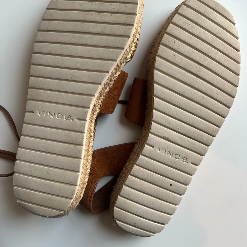 Vince. Tibor brown suede leather wrap ankle tie espadrille flat sandals 8